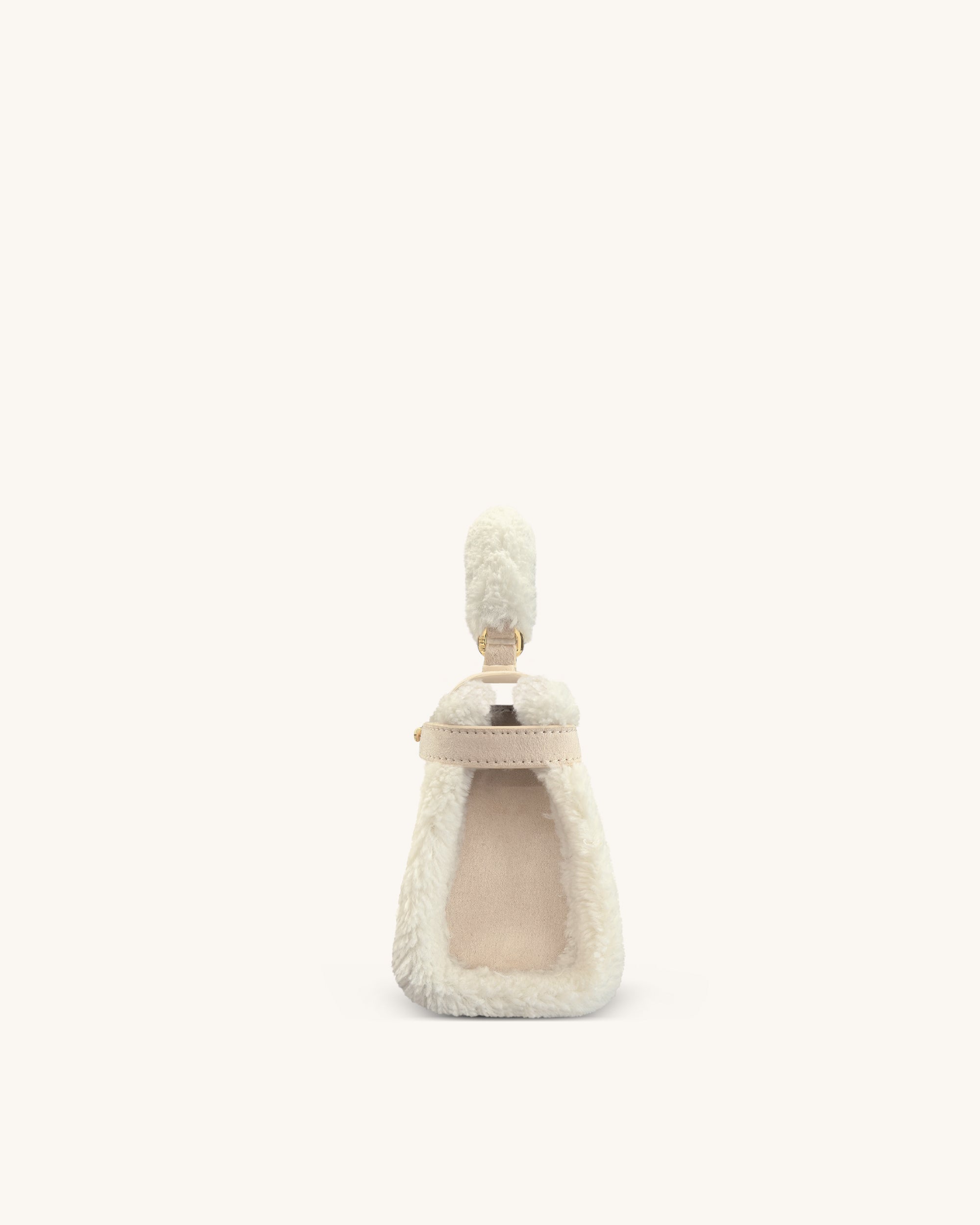Elise Faux Suede Shearling Trim Top Handle Bag - Taupe