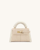 Elise Faux Suede Shearling Trim Top Handle Bag - Taupe