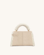 Elise Faux Suede Shearling Trim Top Handle Bag - Taupe