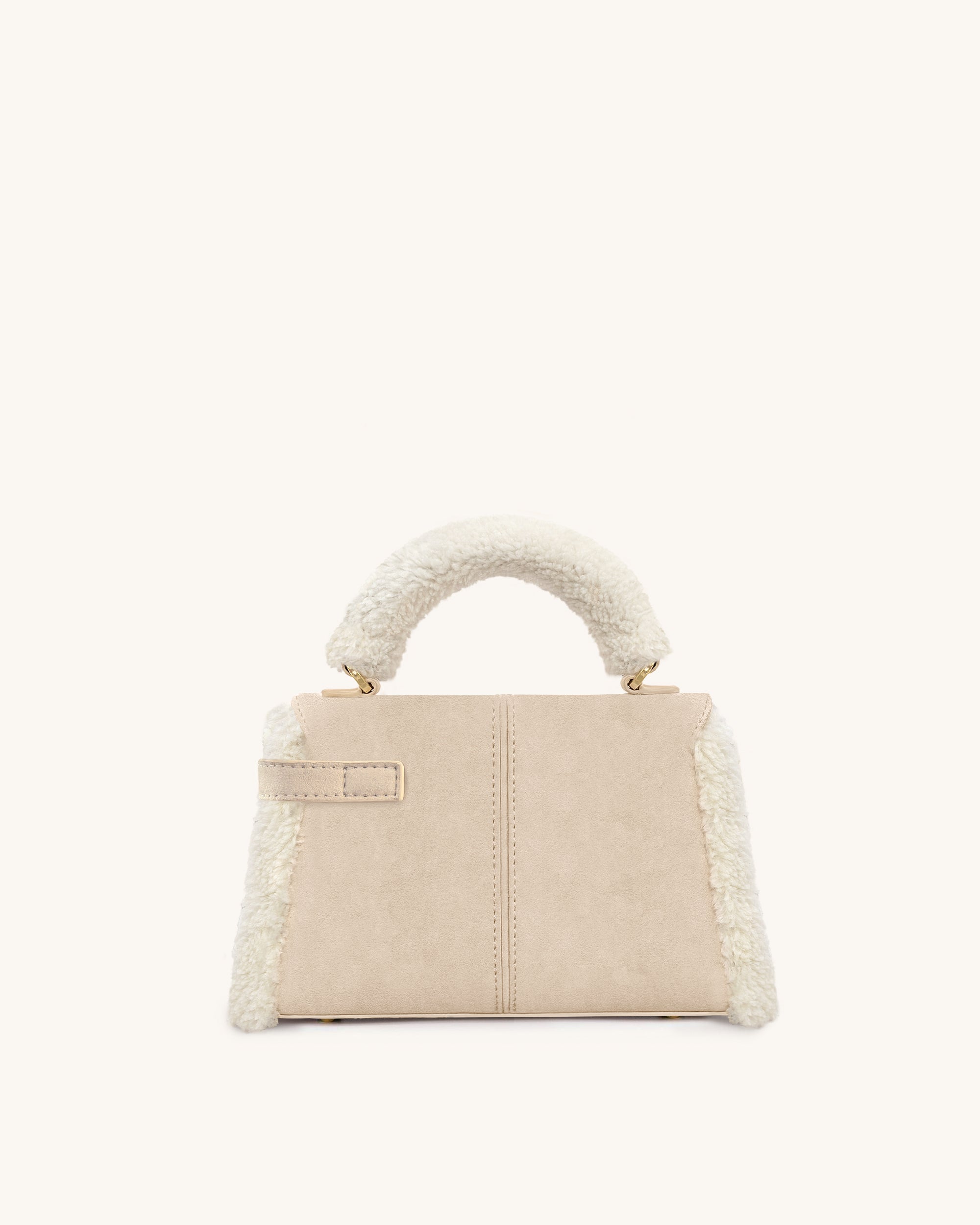 Elise Faux Suede Shearling Trim Top Handle Bag - Taupe