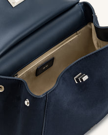Lucia Classic Faux Suede Top Handle Bag - Navy Blue