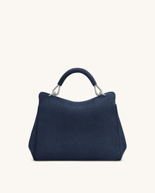 Lucia Classic Faux Suede Top Handle Bag - Navy Blue