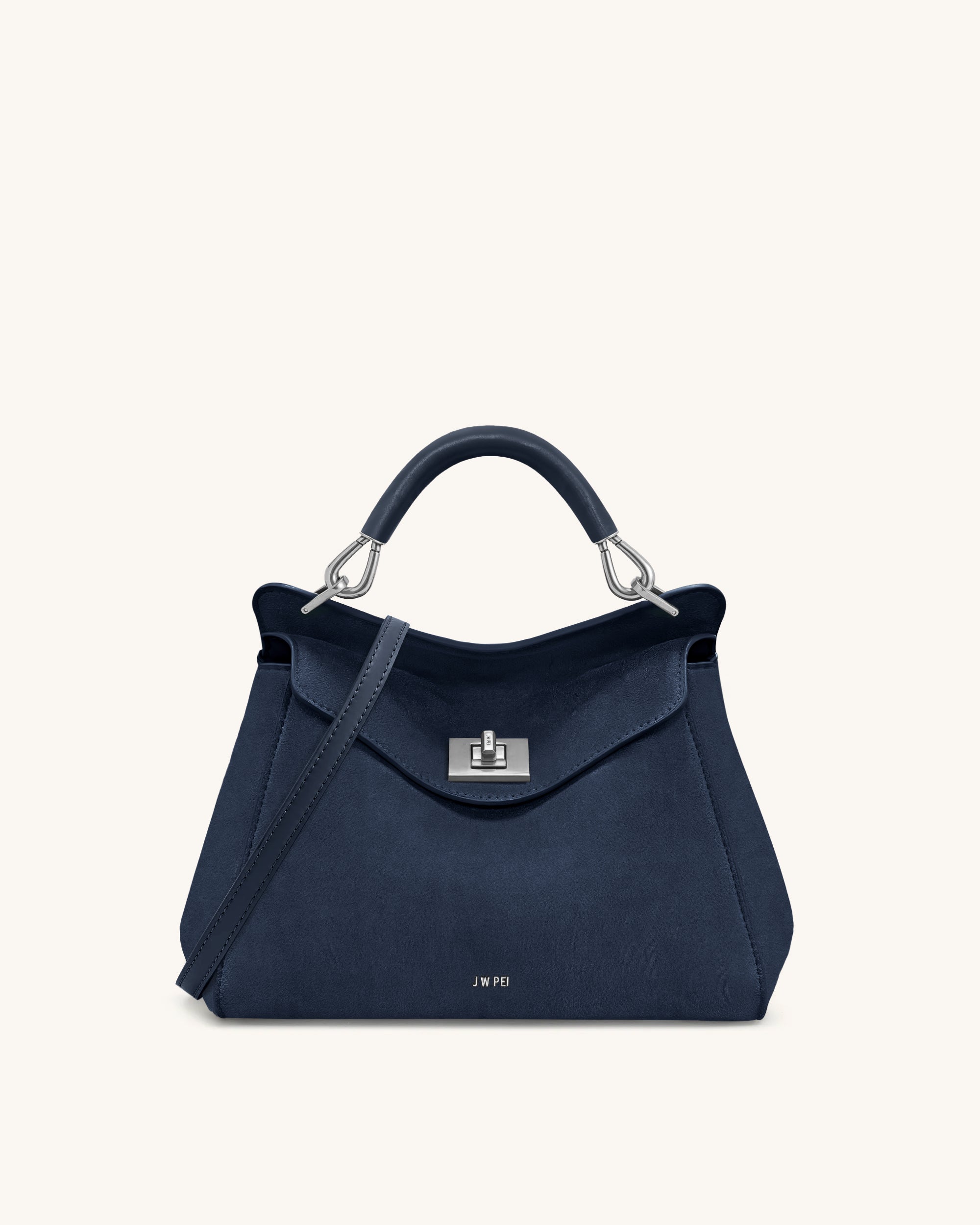 Lucia Classic Faux Suede Top Handle Bag - Navy Blue