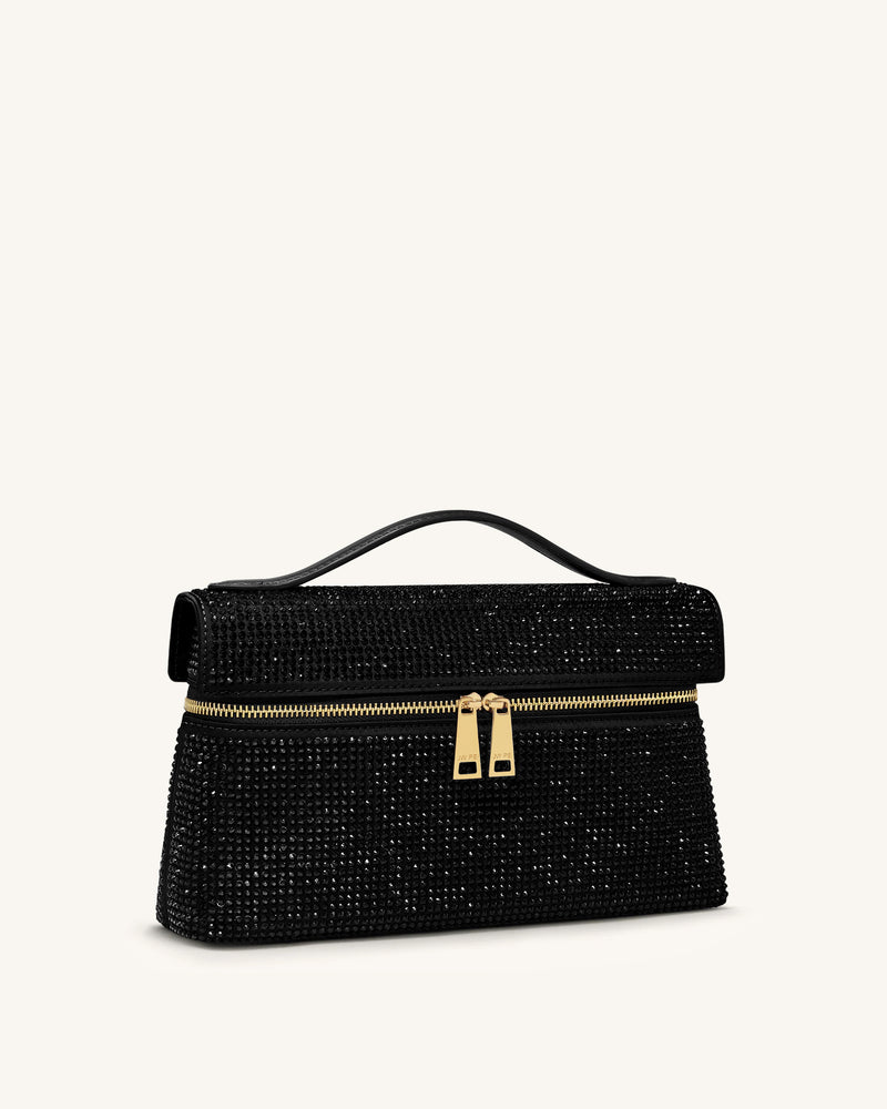 Thea Artificial Crystal Top Handle Bag - Black
