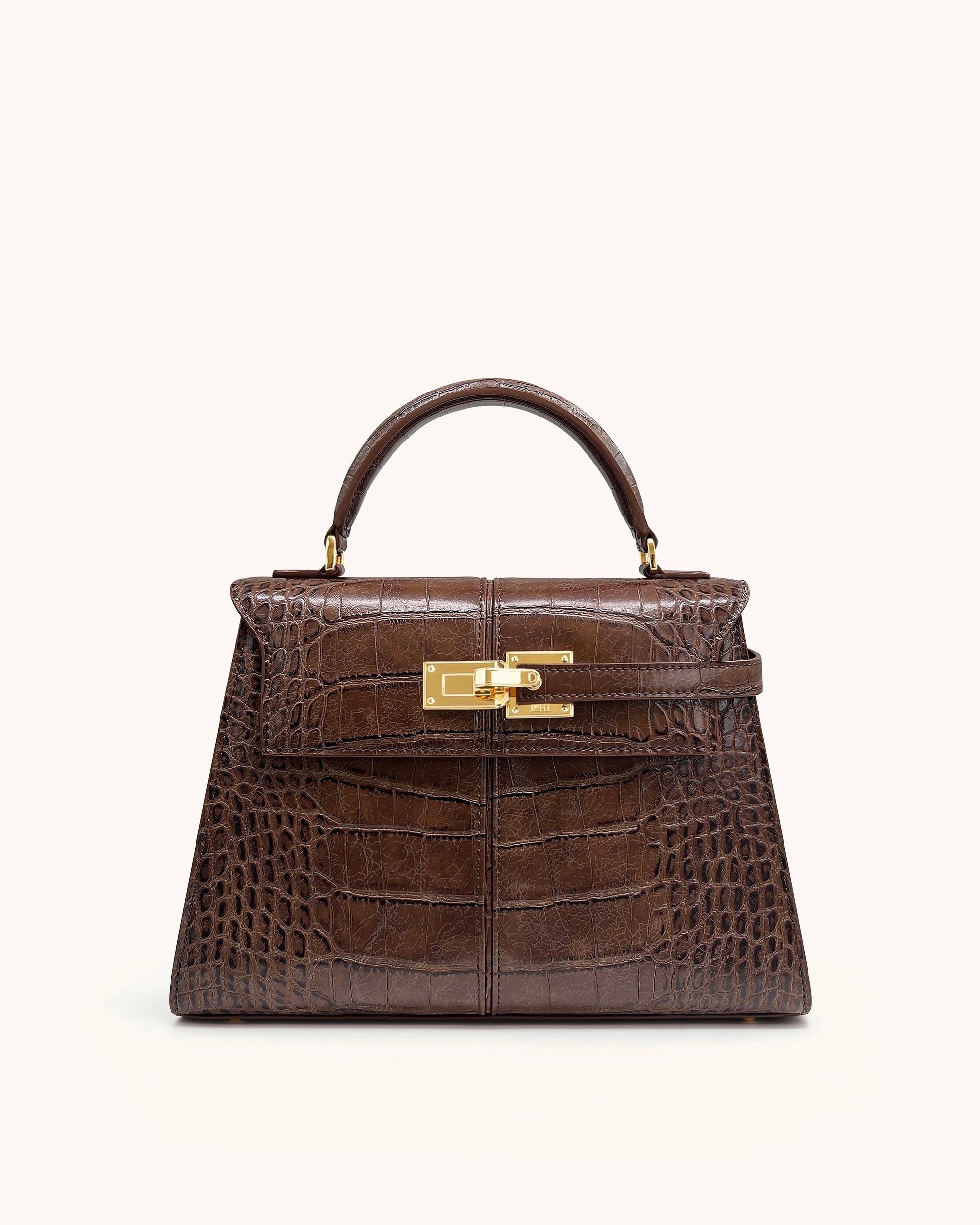 Elise Large Croc-Embossed Top Handle Bag - Chestnut Brown