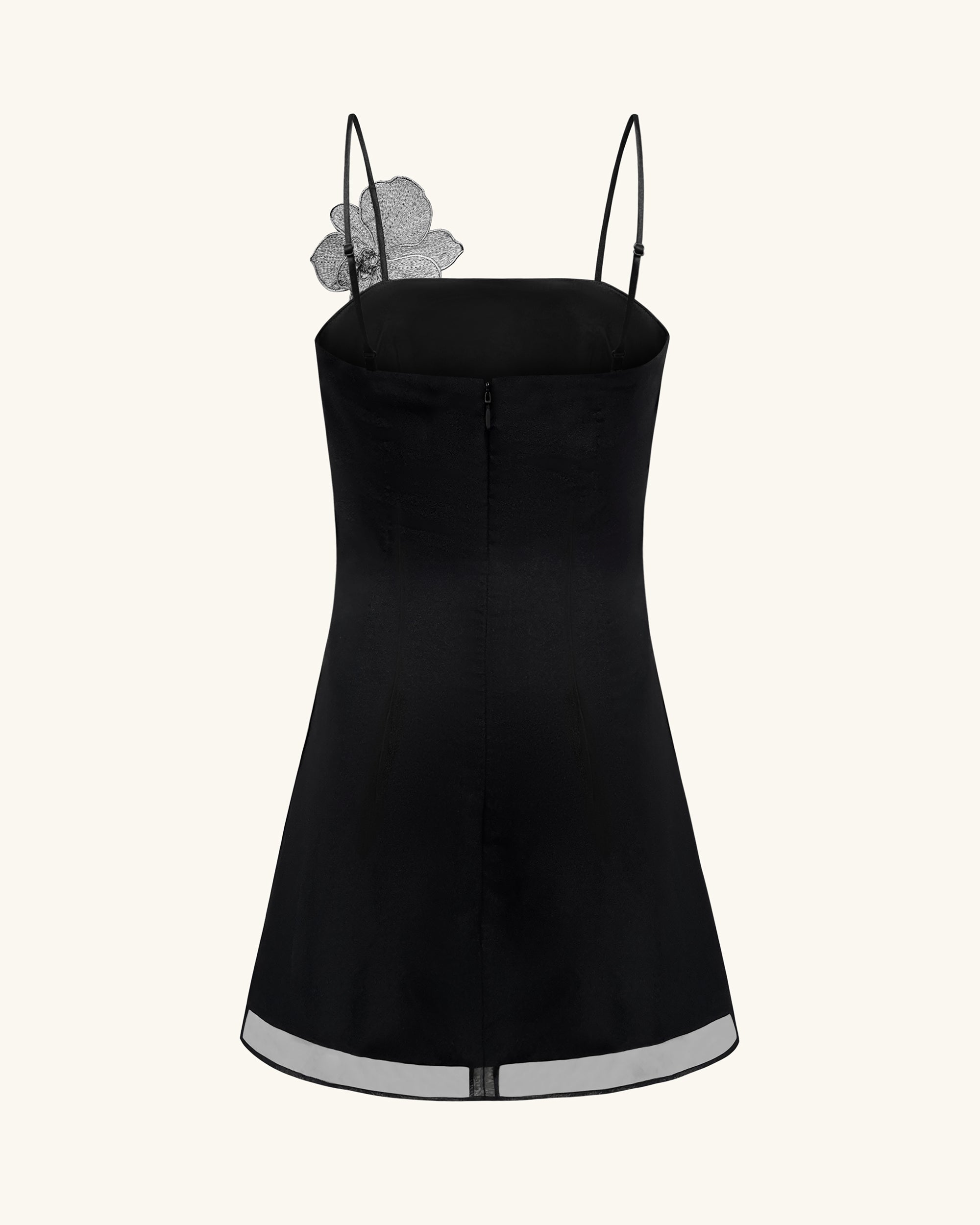 Orchid Appliqué Mini Dress - Black/Silver
