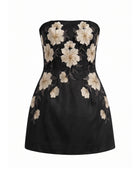 Floral Embroidered Strapless Corset Mini Dress - Black