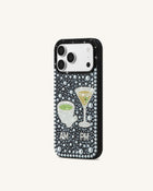 Pearl Martini Embellished Phone Case - Black