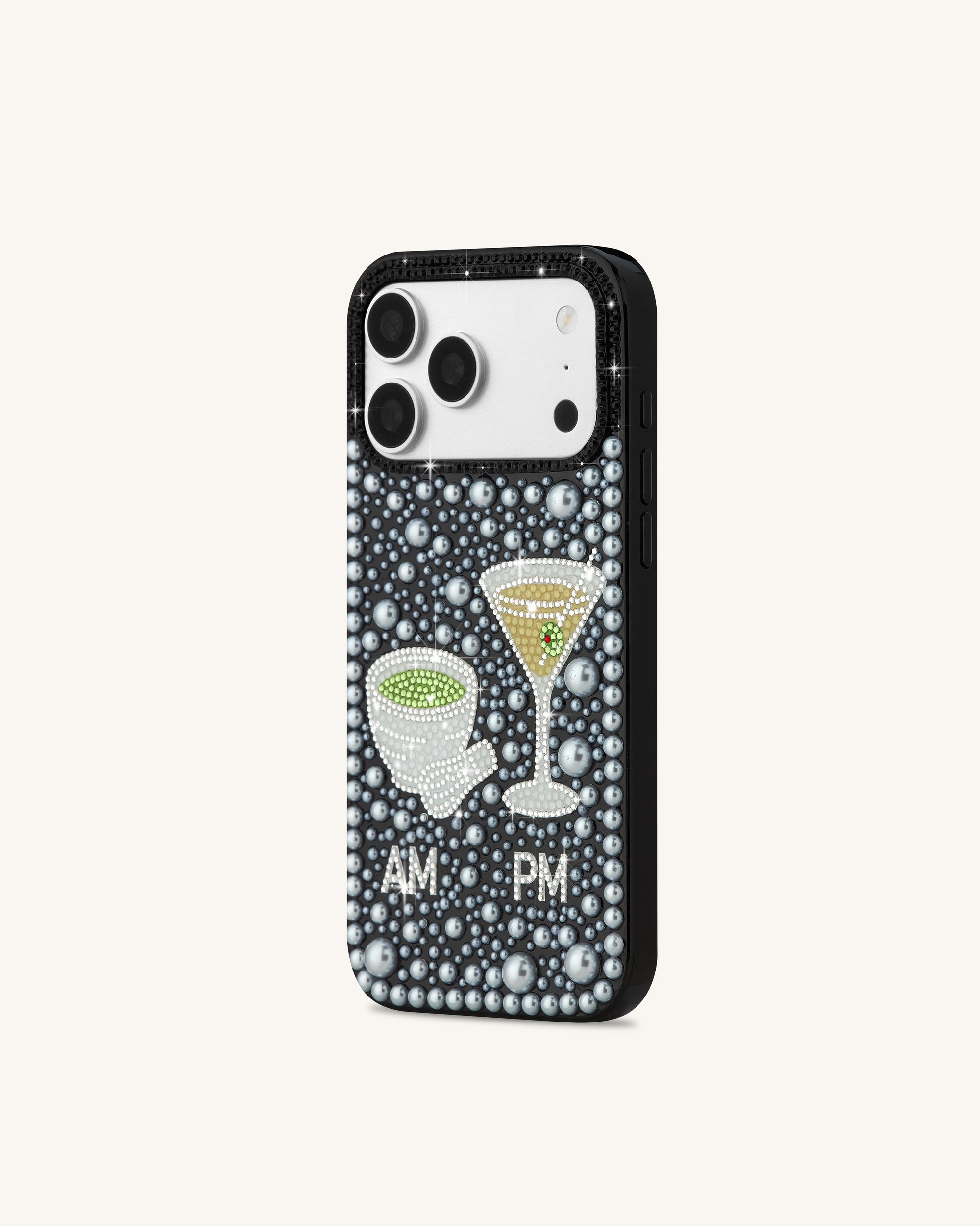 Pearl Martini Embellished Phone Case - Black