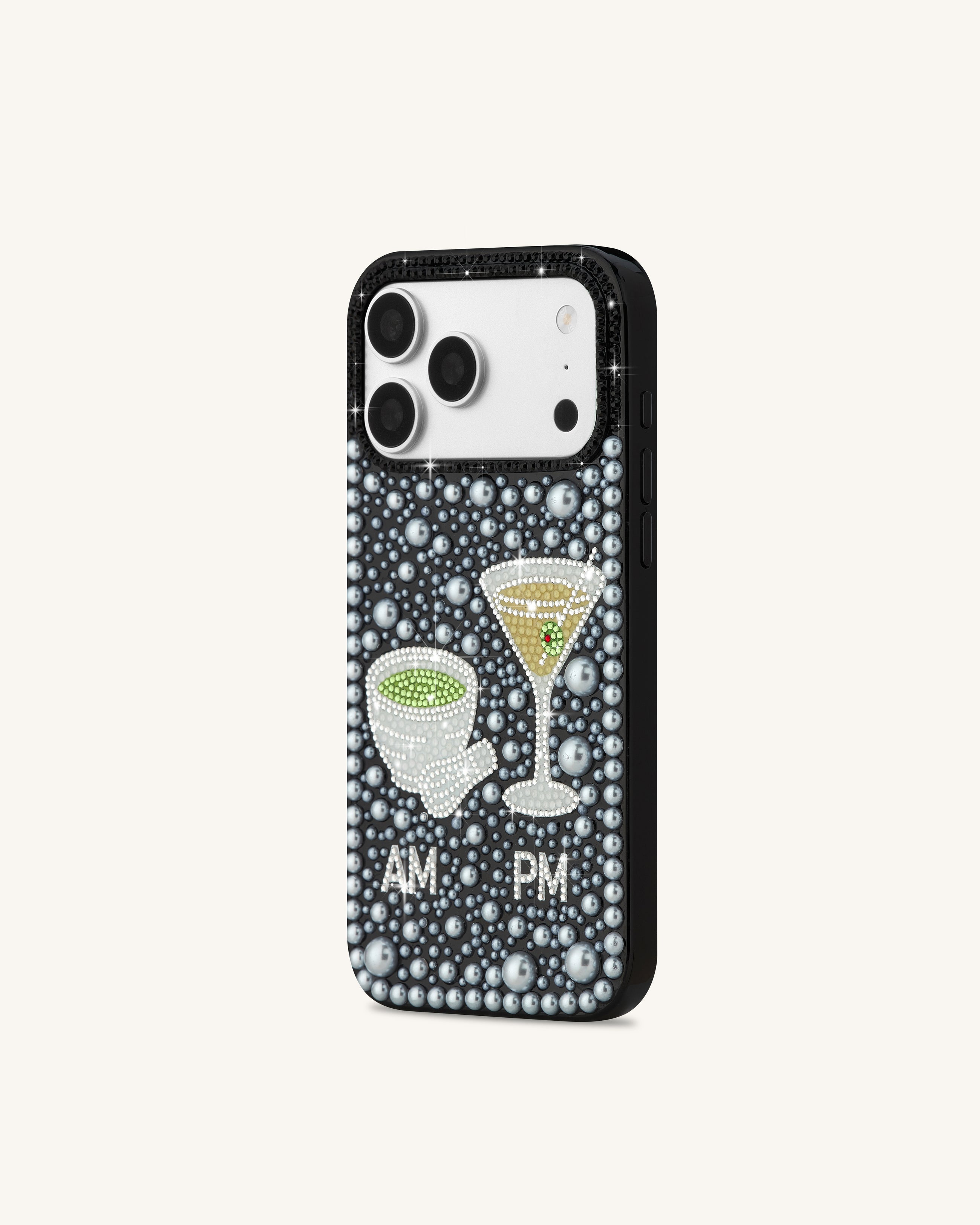 Pearl Martini Embellished Phone Case - Black