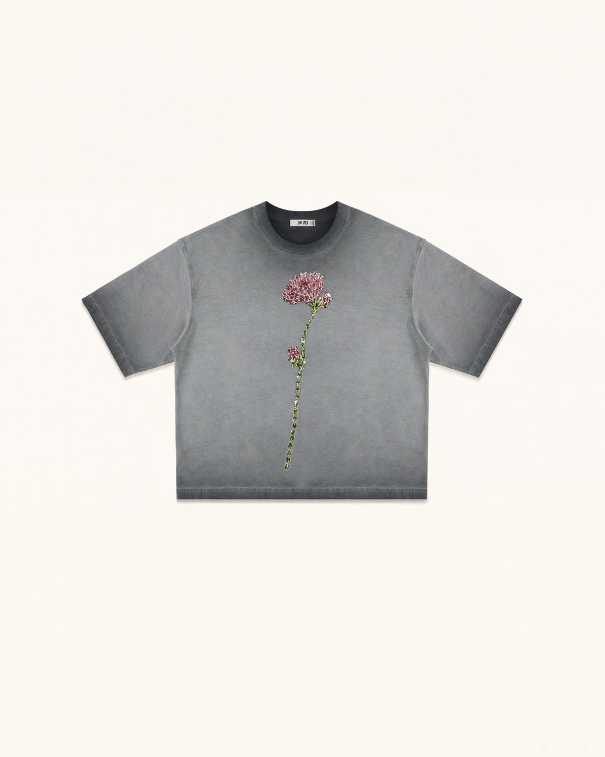 The Enchanted Rhinestone Rose Tee - Washed Gray