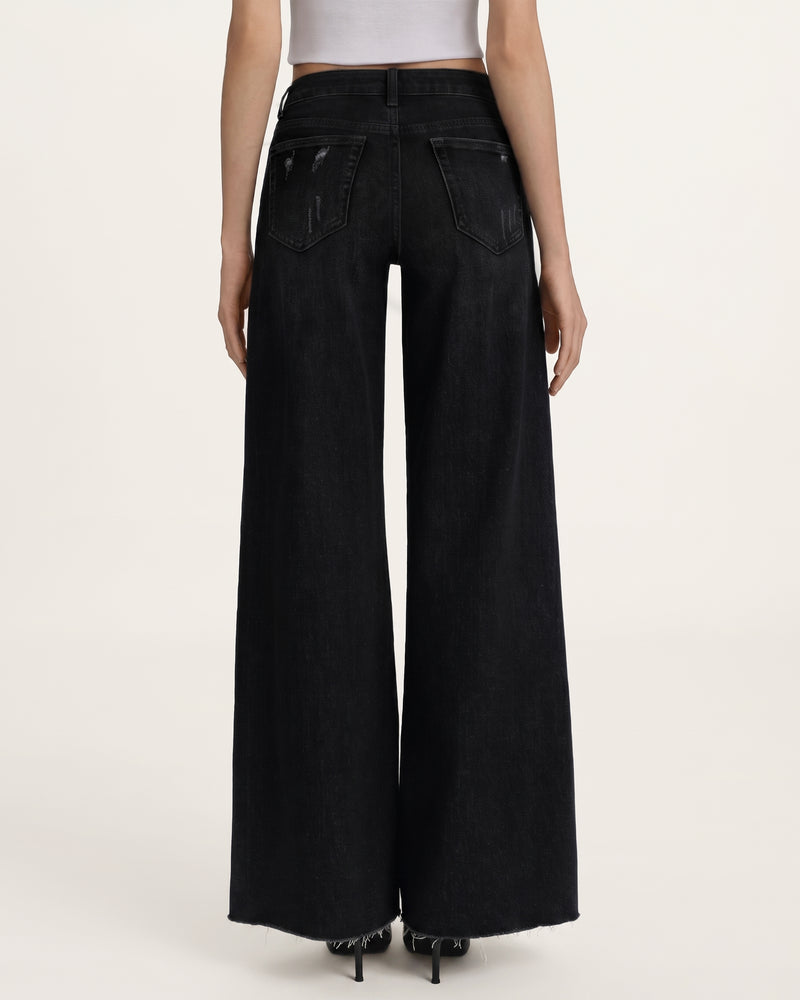 The Stellar Starburst Fray Wide-Leg Jeans - Black