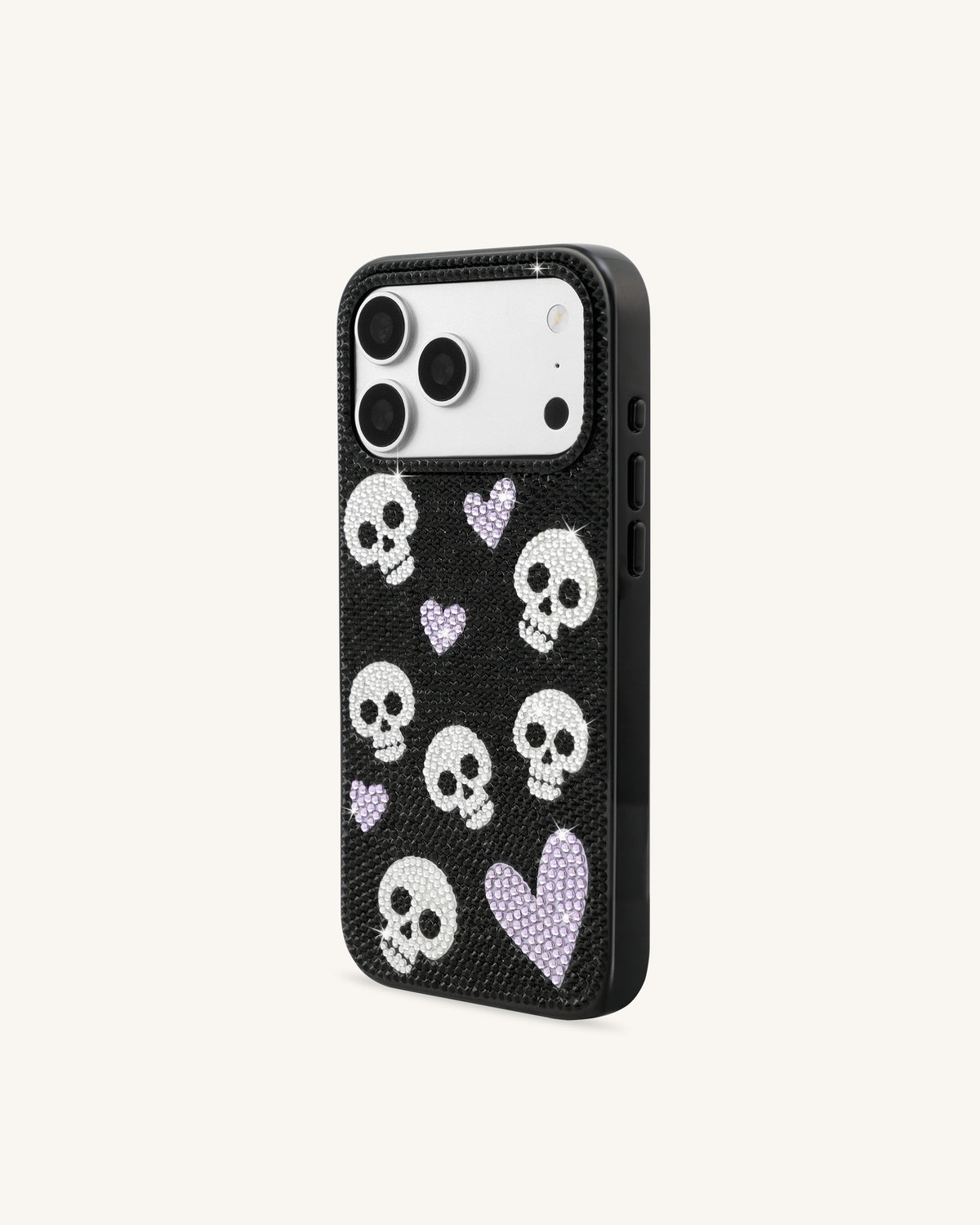 Skull And Heart Rhinestone Phone Case - Black