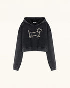 Pearl Outline Dachshund Cropped Hoodie - Acid Black