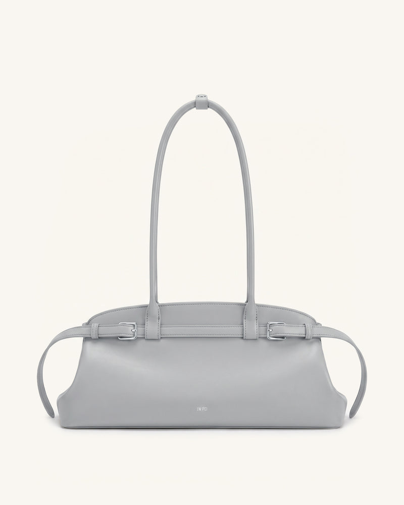 Arden Belt Detail East-West Shoulder Bag - Light Grey