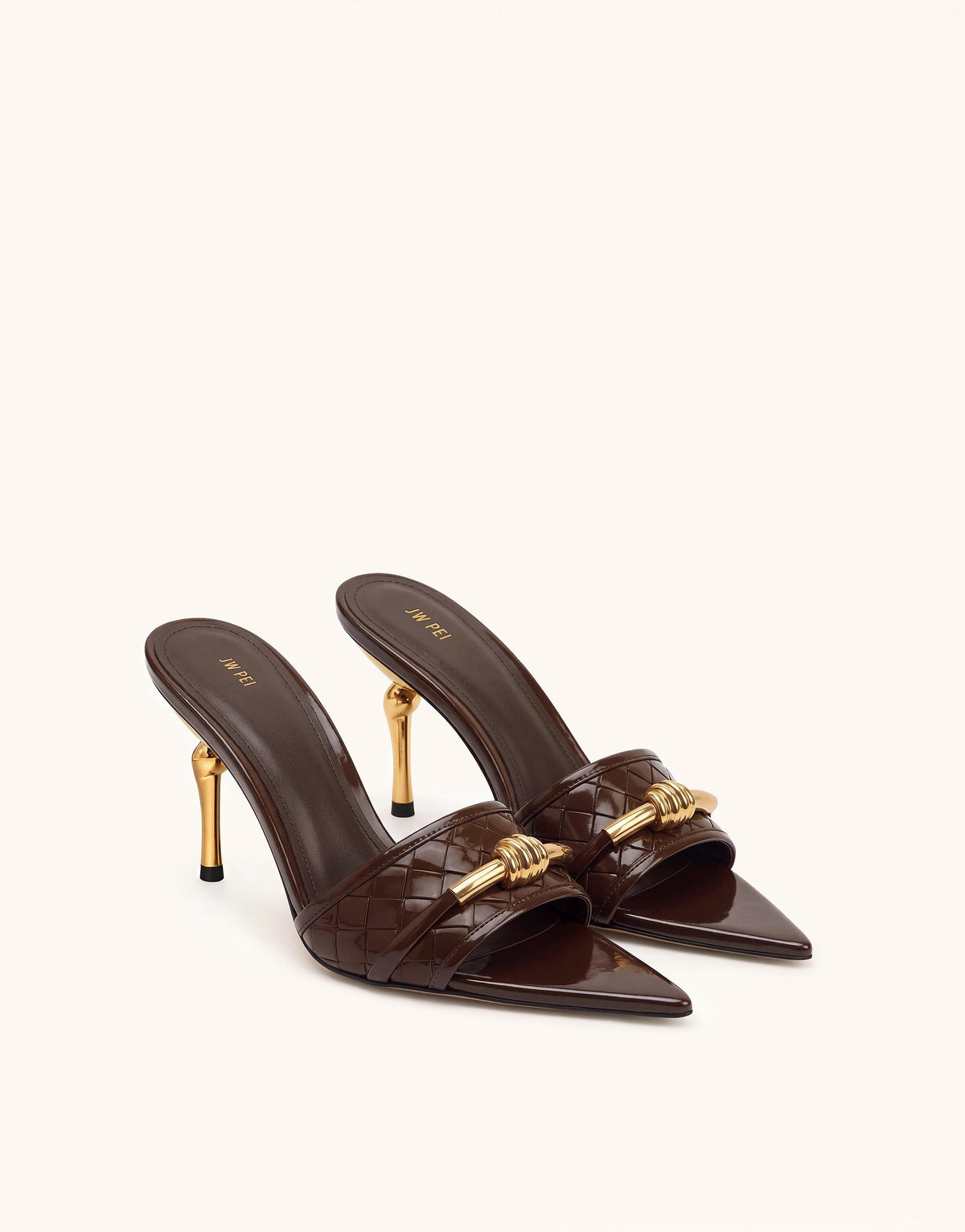 Lena Metal Rope Knot Woven Open Toe Sandals - Dark Brown