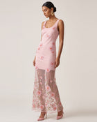 Floral Embroidered Sheer Overlay Maxi Dress - Blush Pink