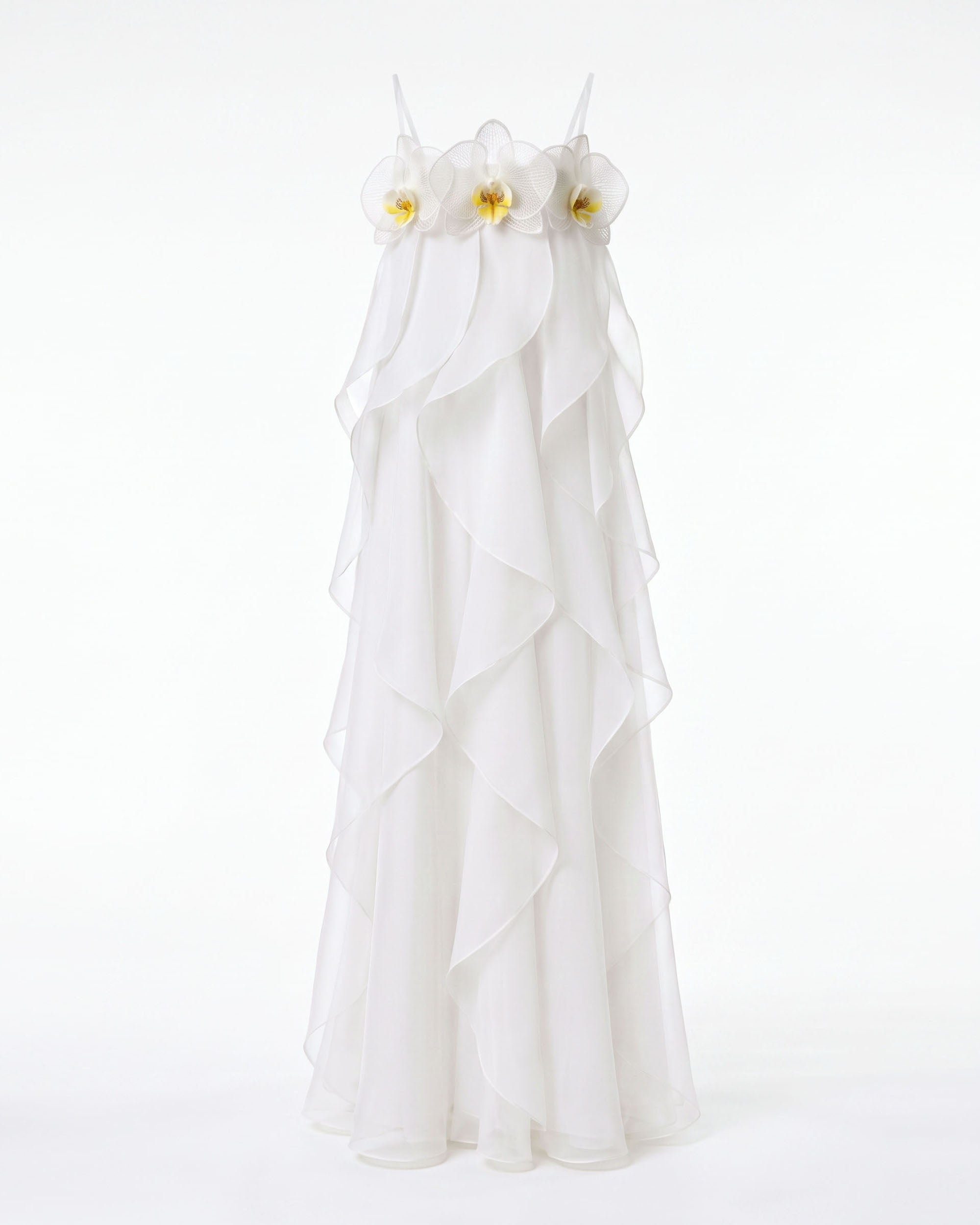 Orchid Embroidered Organza Maxi Dress - White