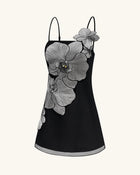 Orchid Appliqué Mini Dress - Black/Silver