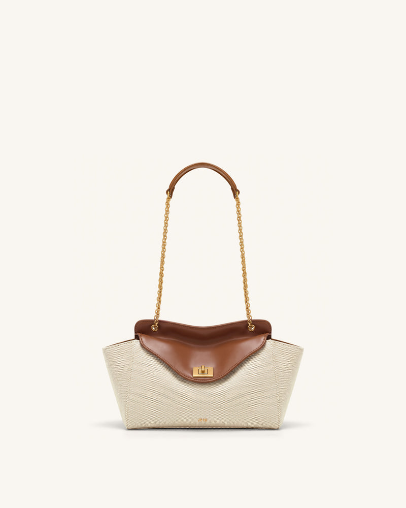Lucia Envelope Chain Shoulder Bag - Brown Canvas
