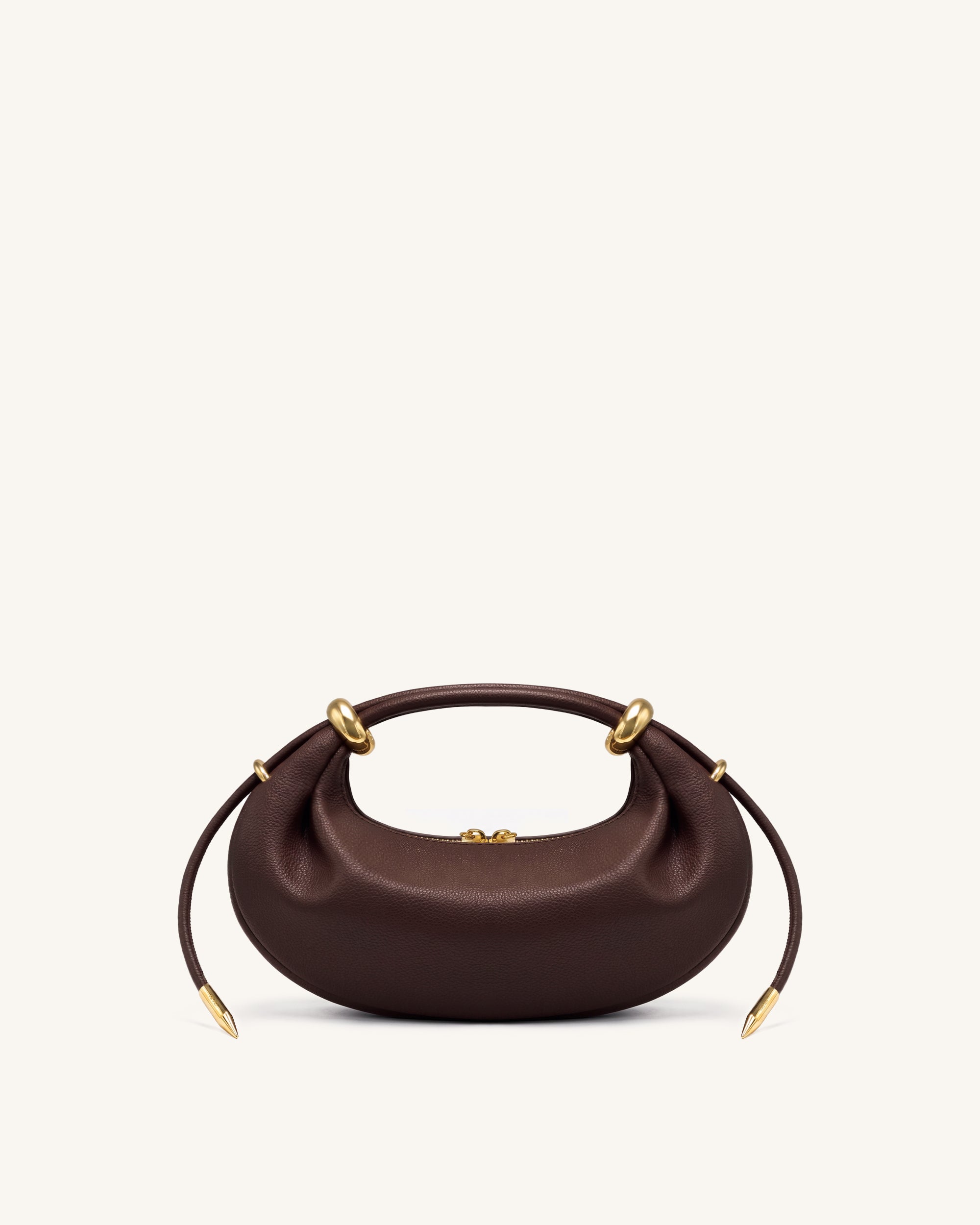 Ellie Metal Ring Embellished Crescent Top Handle Bag - Dark Brown