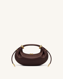 Ellie Metal Ring Embellished Crescent Top Handle Bag - Dark Brown