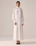 Orchid Embellished Belted Cutout-Shoulder Midi Dress - Off White