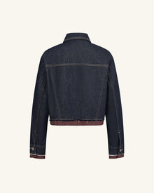 The Preppy Checkered Hem Frayed Jacket - Raw Denim