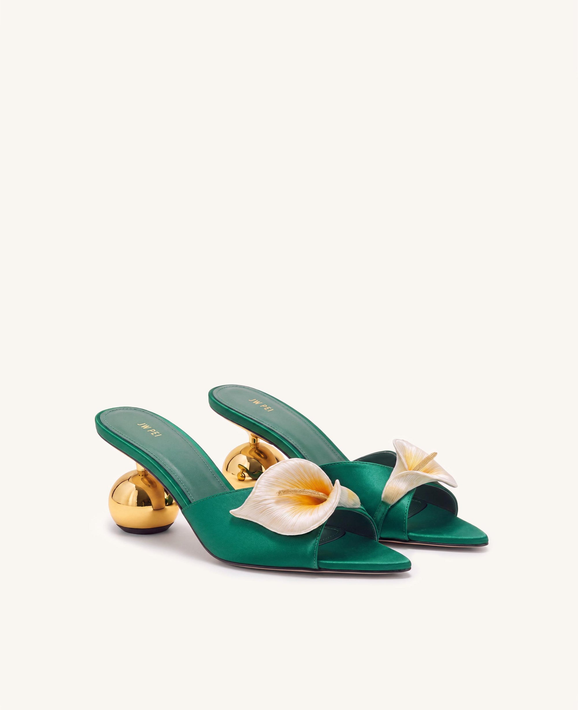 Bianca Calla Lily Sphere Heel Mules - Green