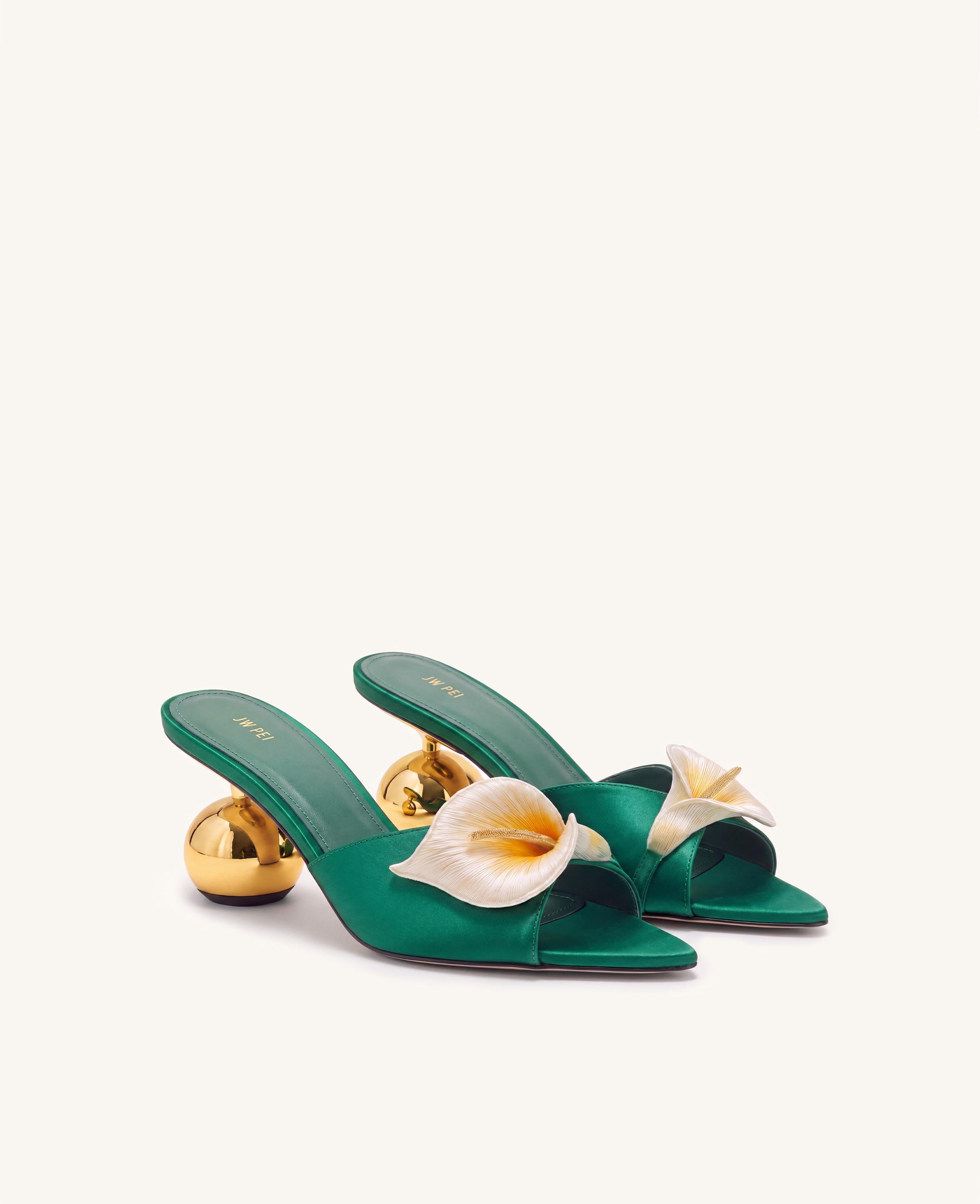 Bianca Calla Lily Sphere Heel Mules - Green