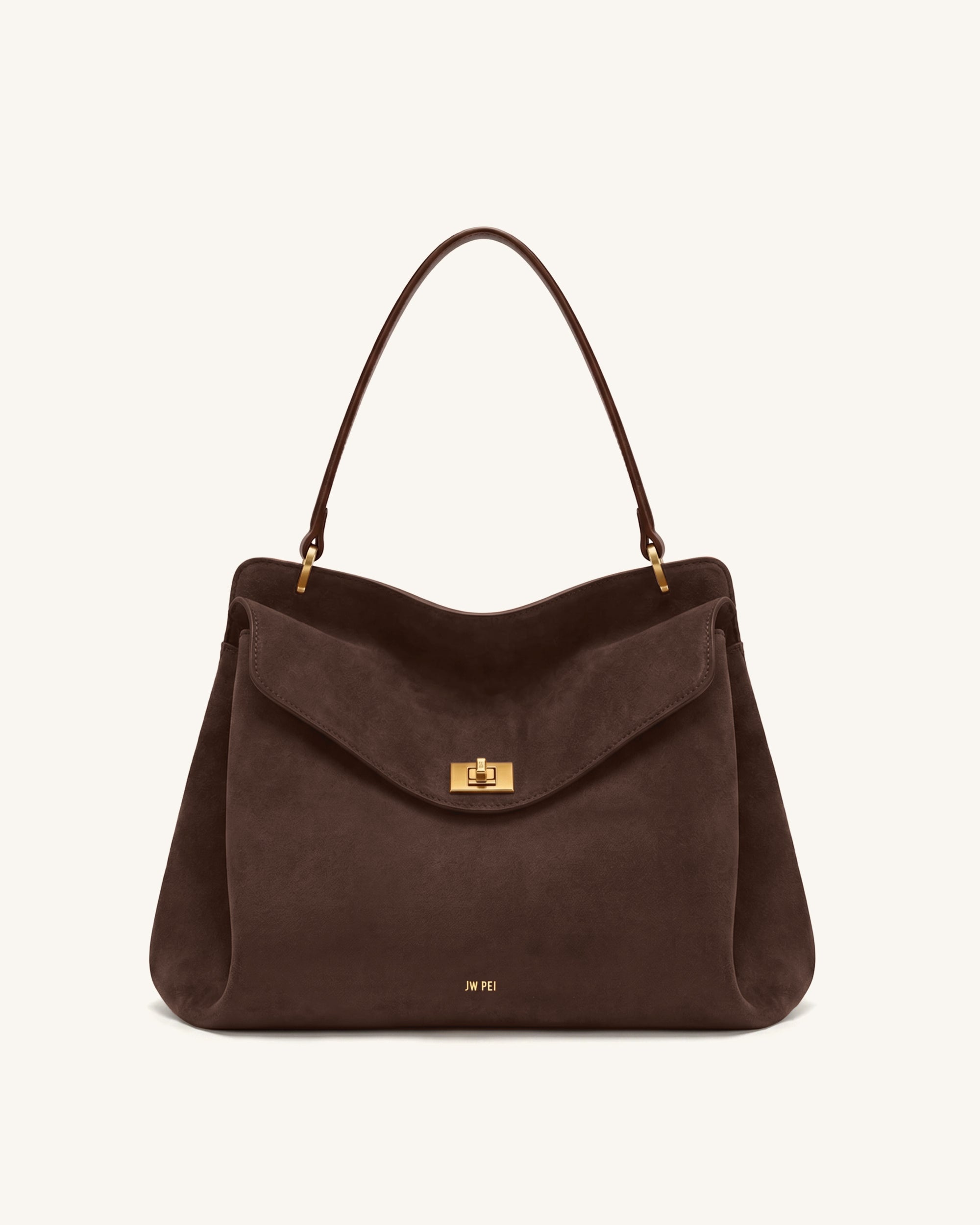 Lucia Turn-Lock Faux Suede Shoulder Bag - Chocolate Brown