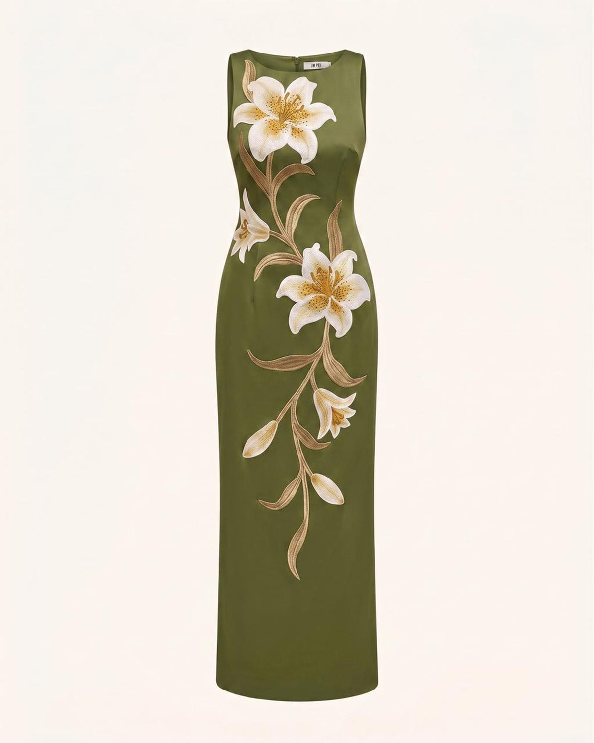 Lily Floral Print Sleeveless Column Maxi Dress - Yellowish Green