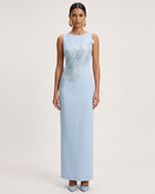 Orchid Embroidered Crew Neck Fitted Maxi Dress - Light Blue