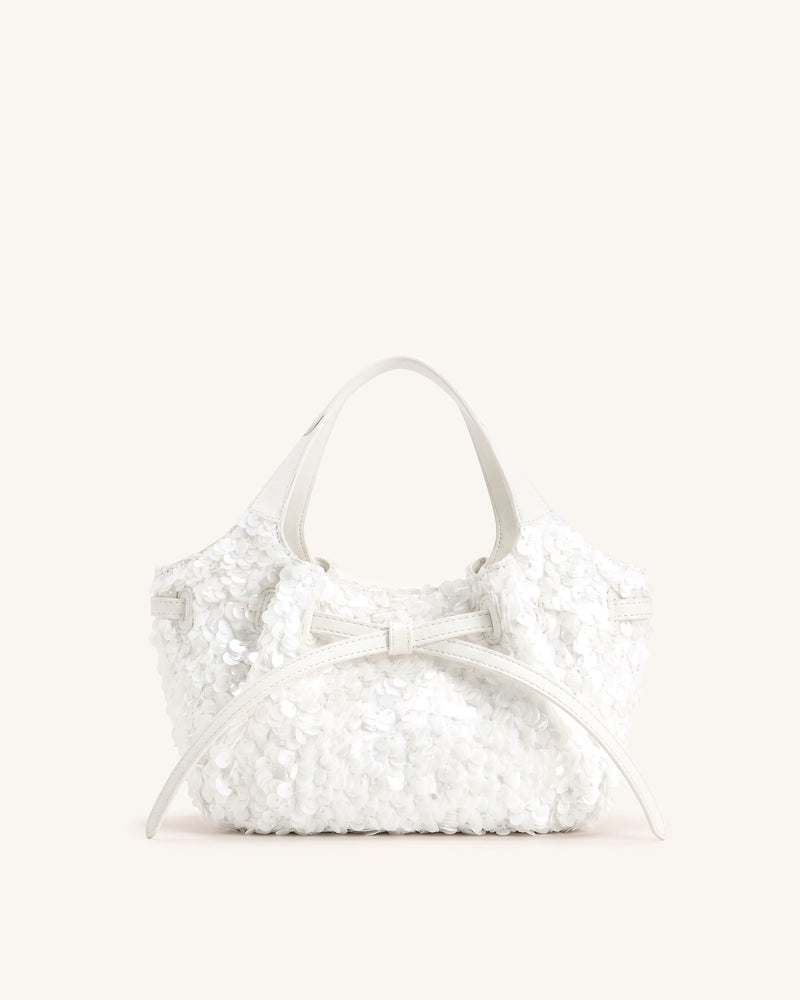 Mabel Sequin Soft Bow Tote Bag - Bright White