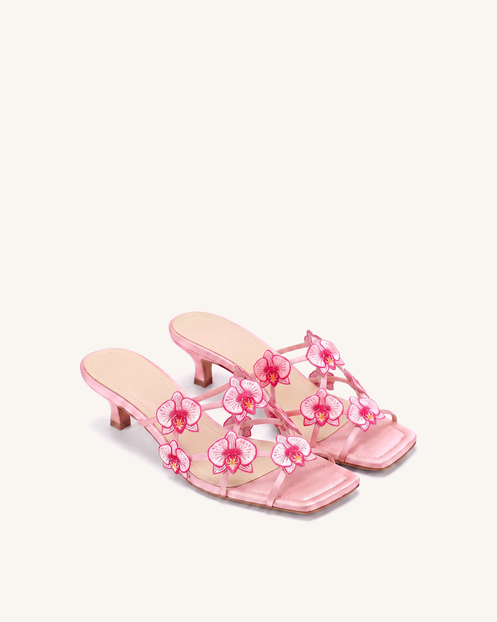 Serena Multi-Orchid Embroidered Strappy Mules - Pink
