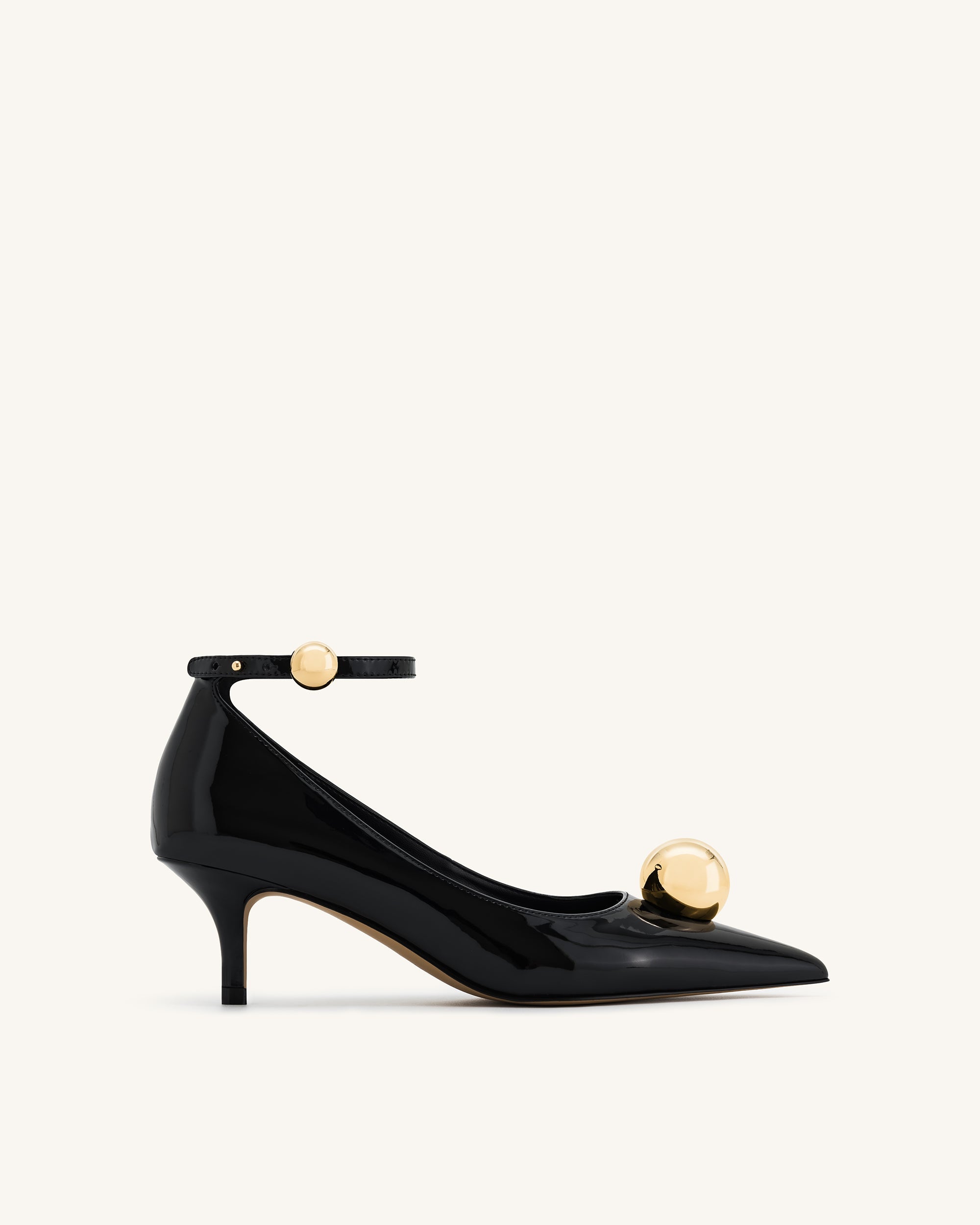 Jewel Buckle Kitten Heels Pumps-Black - JW PEI