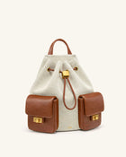 Avery Drawstring Utility Backpack – Ivory Brown Canvas