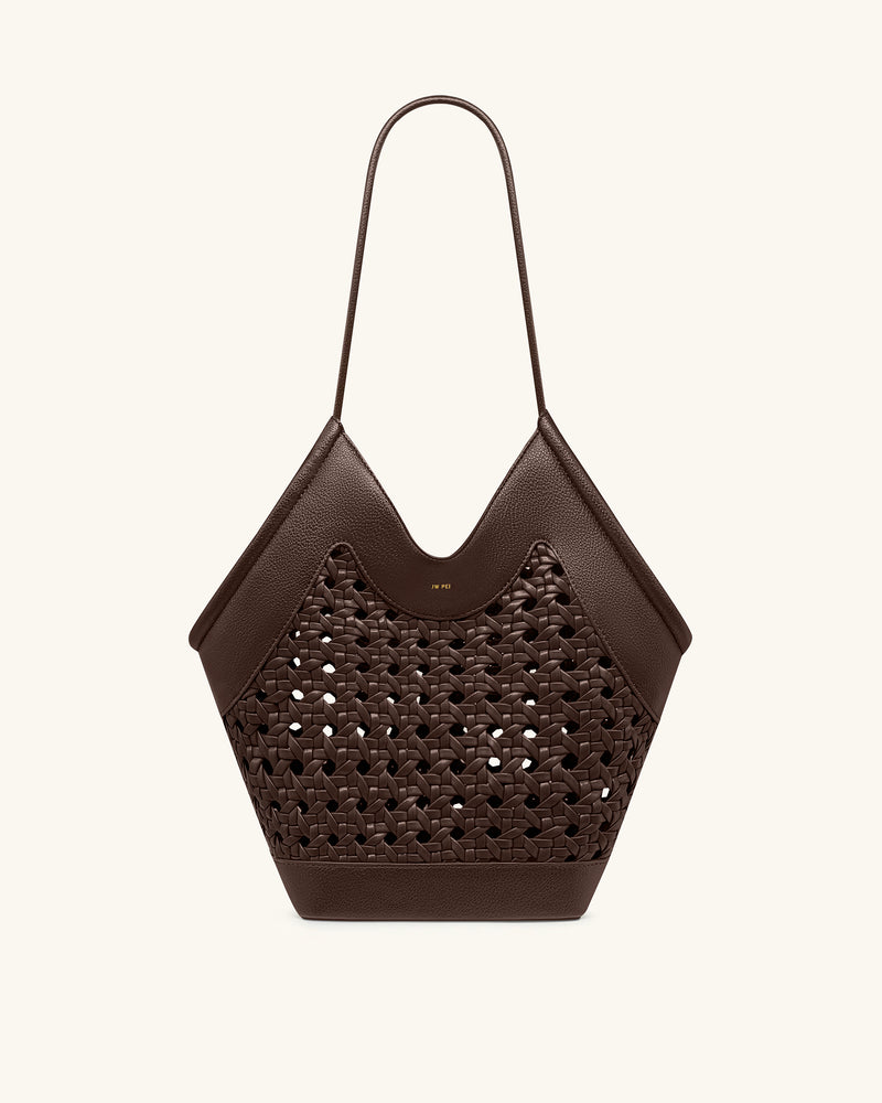 Maribel Woven Panel Tote Bag - Dark Brown