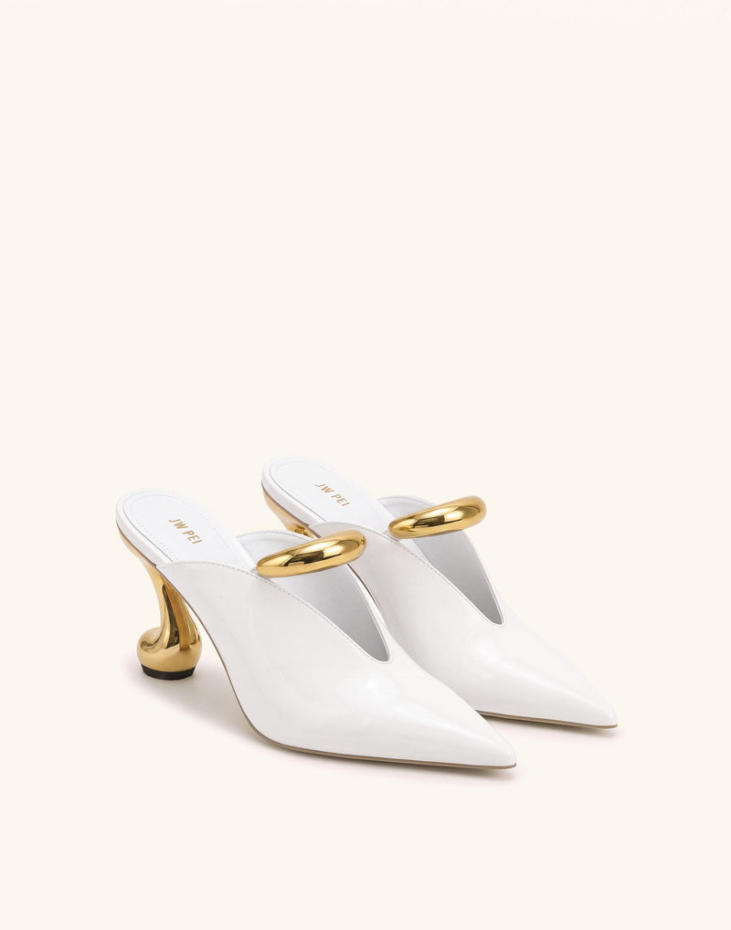 Helena Pierced Pointed-Toe Mules - White