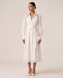 Orchid Embellished Cold-Shoulder Midi Shirt Dress - Off White