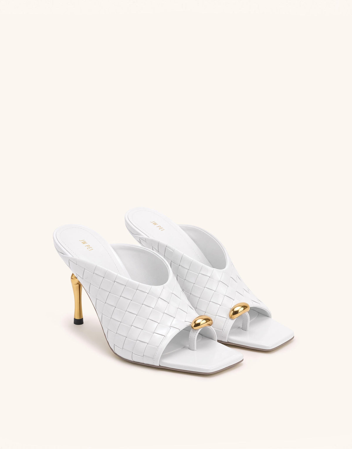 Noemi Woven Square-Toe Metal Accent Sandals - White