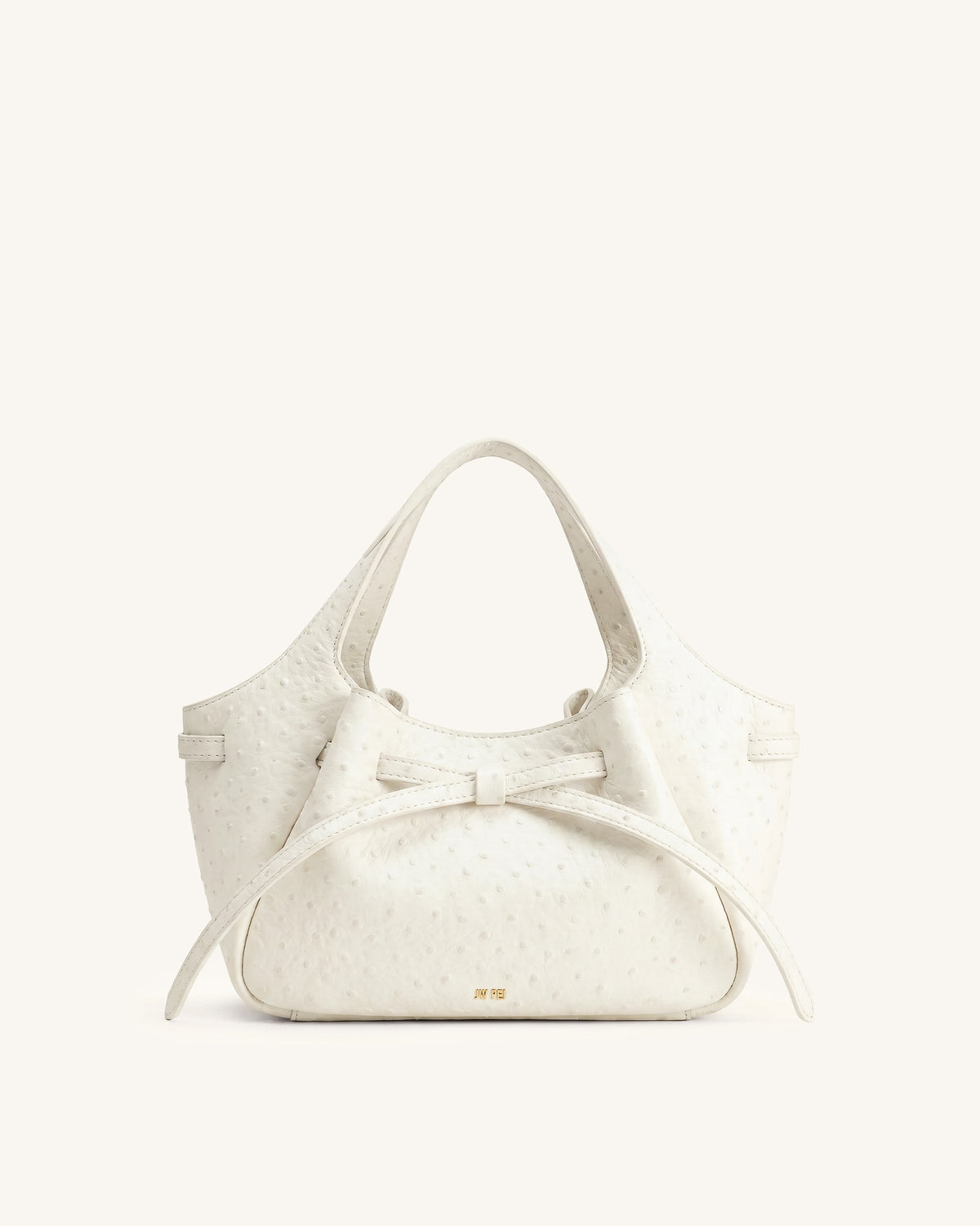 Mabel Faux Ostrich Soft Bow Tote Bag - Milky White