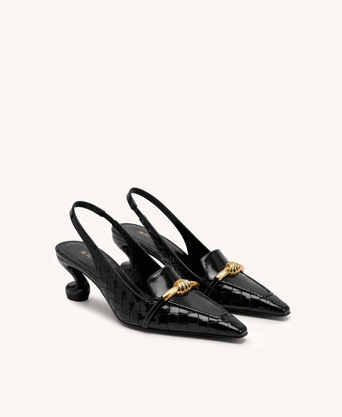 Lena Metal Rope Knot Woven Strap Slingback Pumps - Black