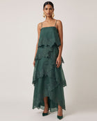 Orchid Embroidered Layered Maxi Dress - Dark Green
