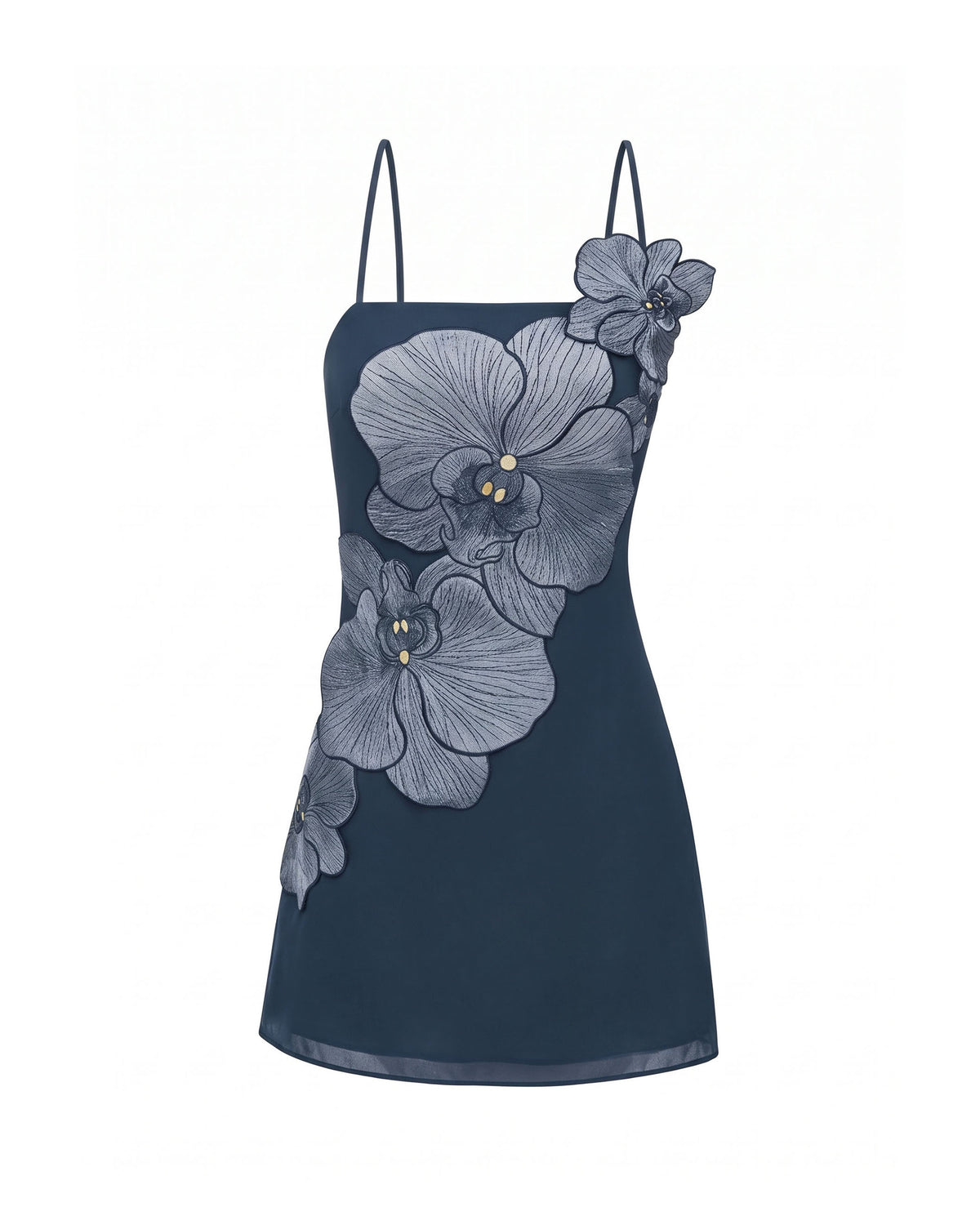 Orchid Appliqué Mini Dress - Dark Blue
