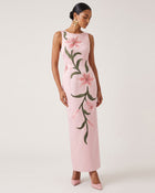 Lily Floral Print Sleeveless Column Maxi Dress - Light Pink