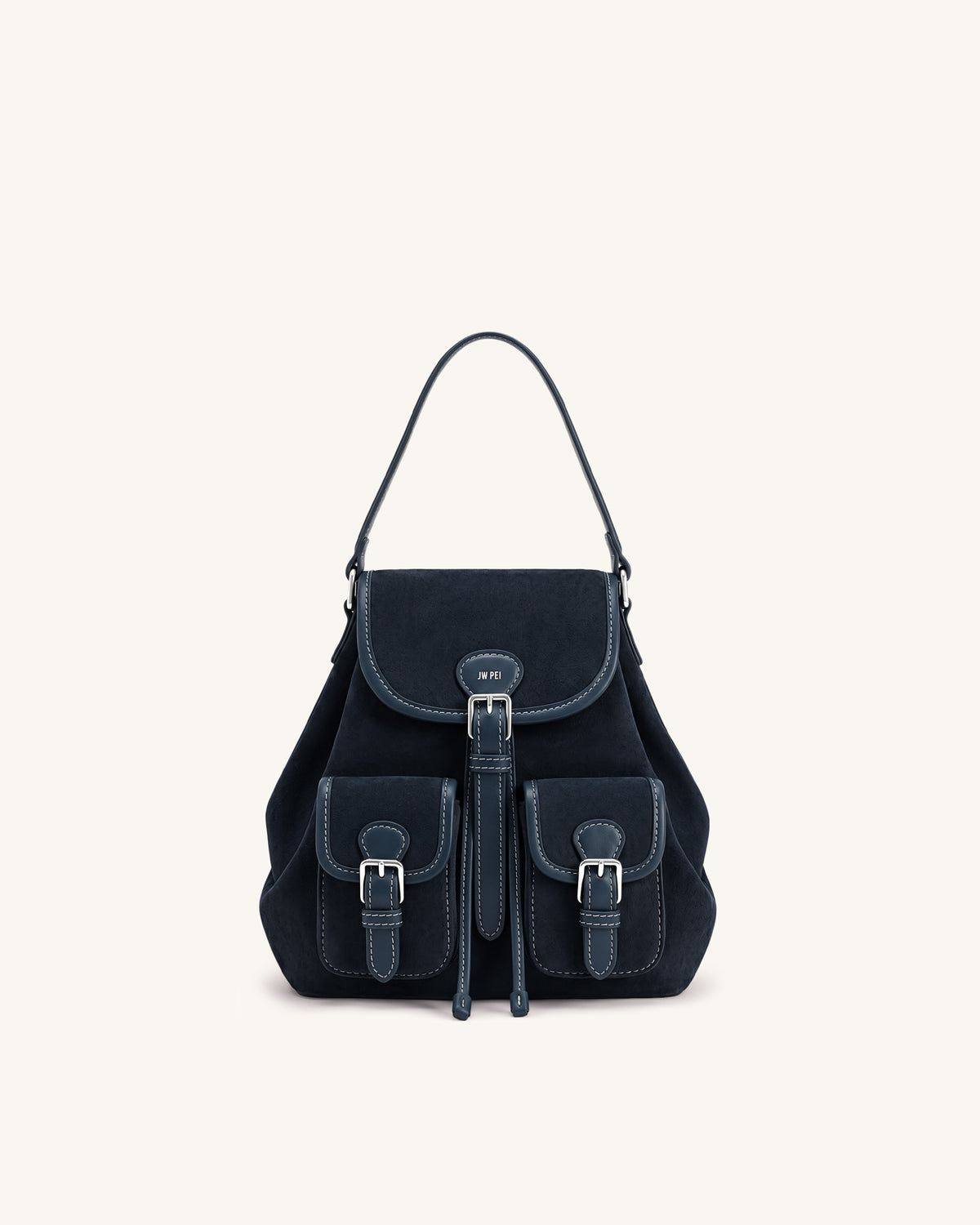 Harper Faux Suede Buckle Pocket Backpack - Navy Blue