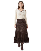 Floral Embroidered Notch-Neck Ribbed Sweater - Cream White