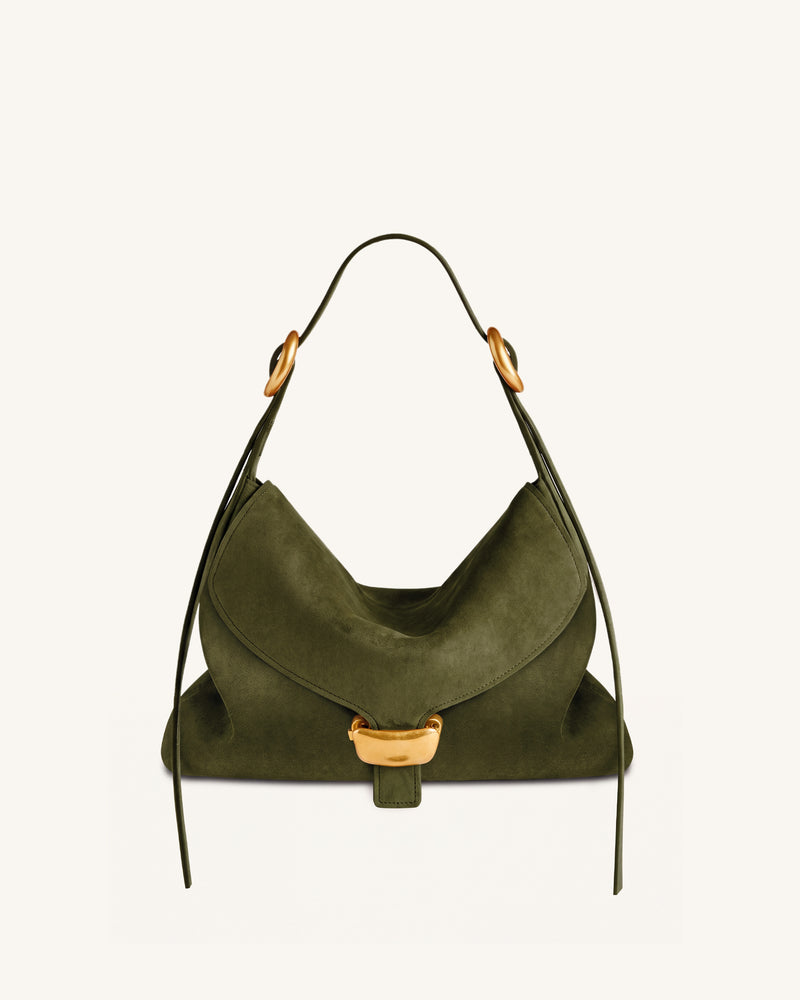 Sienna Faux Suede Hobo Bag - Olive Green