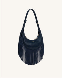 Sharon Fringe Crossbody Bag - Navy Croc